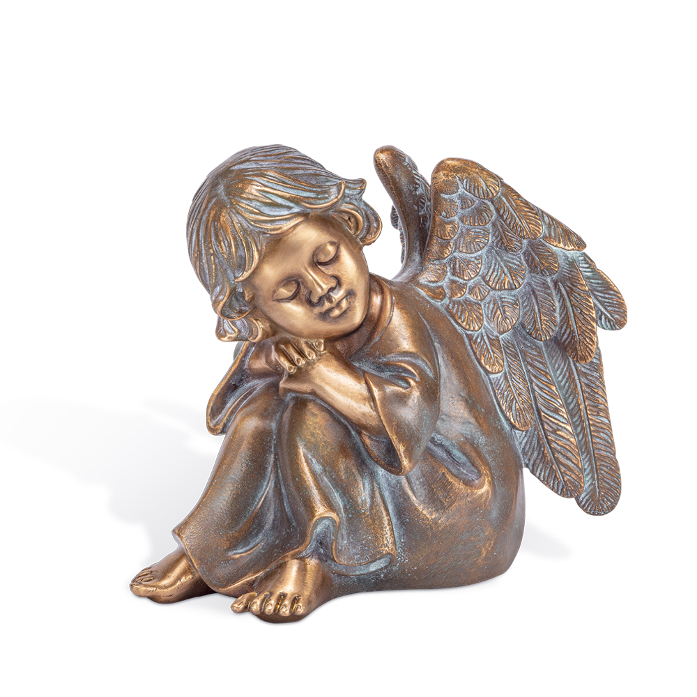 Engel Figur Engel Schutzengel 17 cm Bronze patinierte Flügel Bronzeskulptur